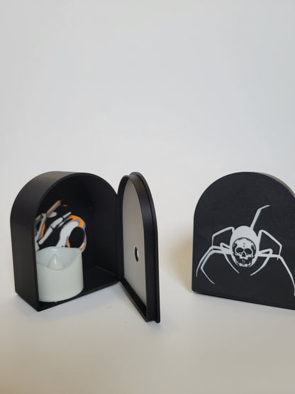 🕯️ Set of 2 Spooky Halloween Lanterns – Skull Spider & Skeleton Hand | 3D-Printed LED Candle Holders